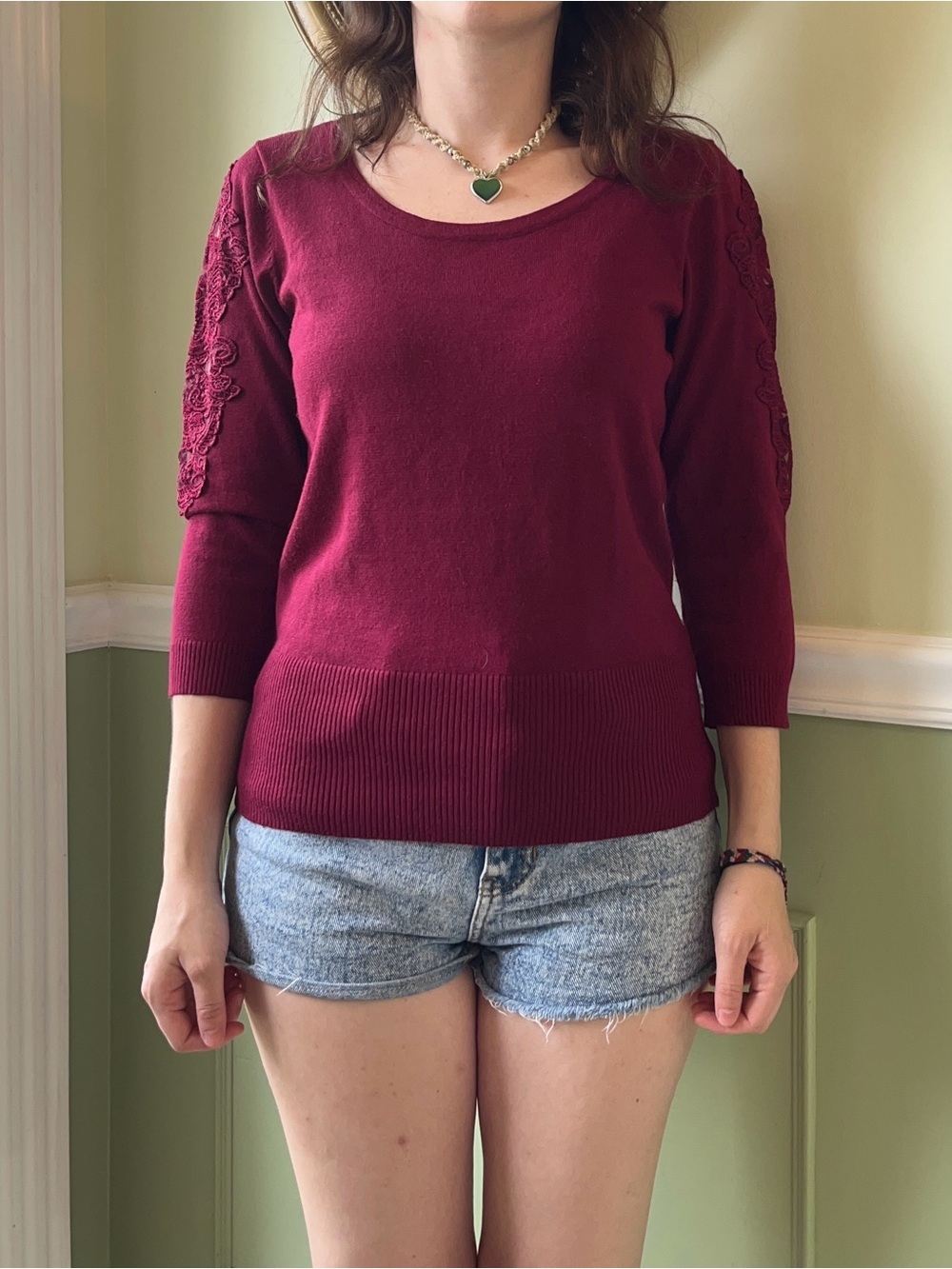 Dress Barn red 3/4 sleeve lace sweater